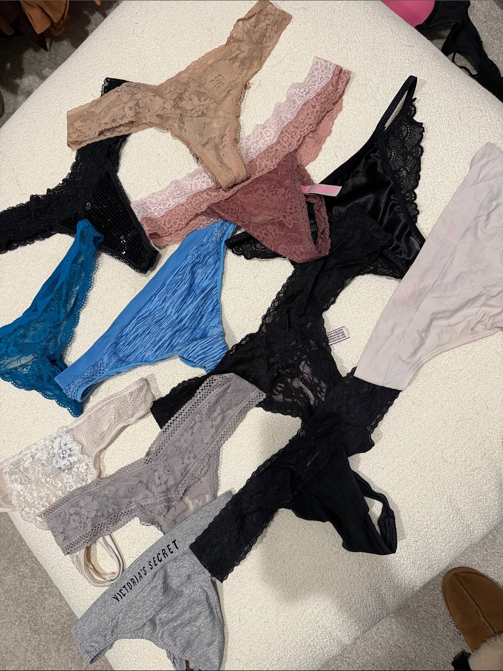 Victoria's Secret Lace & Microfiber Thong Mix - Black, Blue, Gray, Pink, Tan